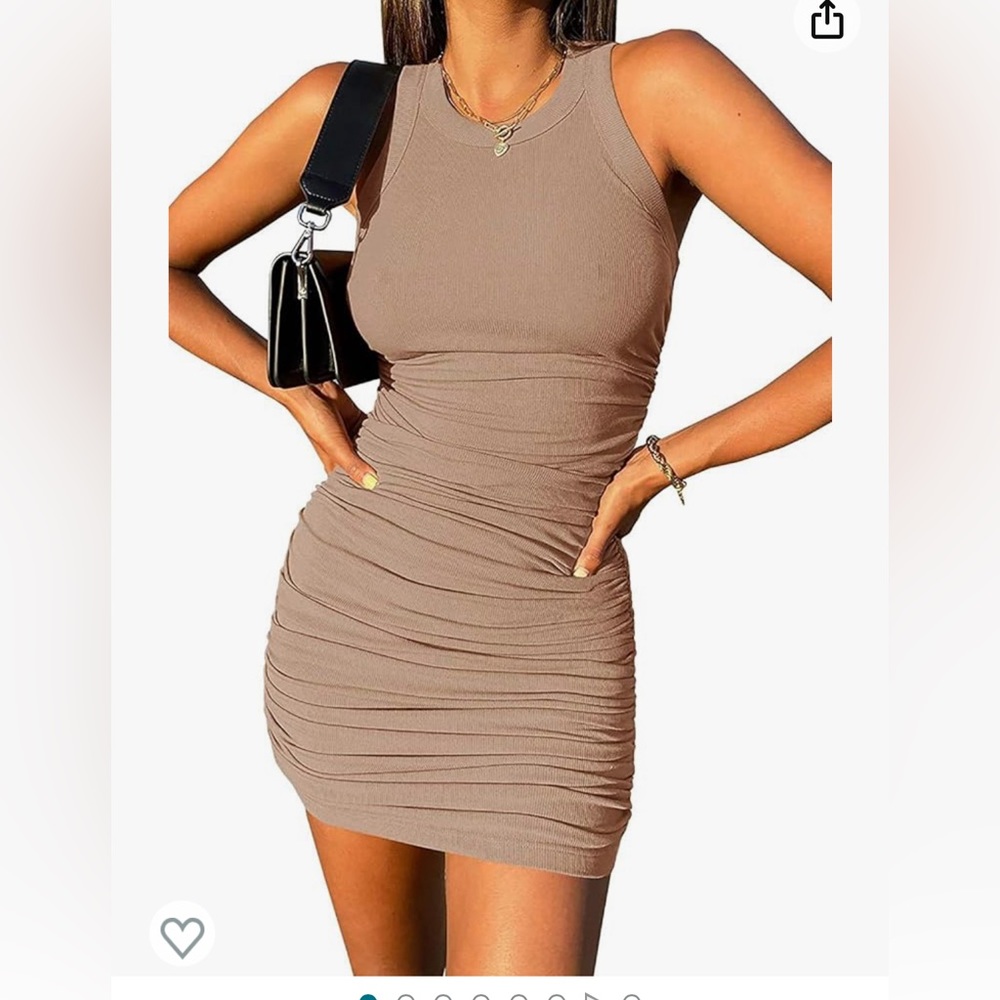 Sleeveless Summer Dress  Ribbed Fit Ruched Bodycon Casual Dress